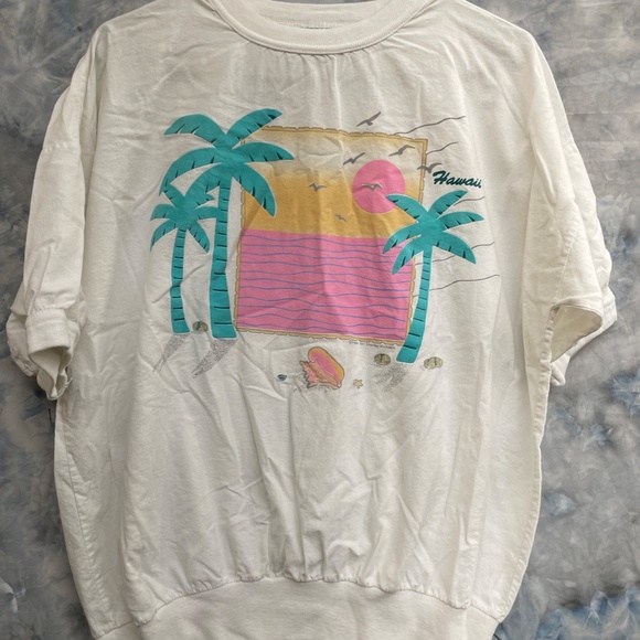 VTG Hawaii Sunset Top Size M White Banded Sleeves and Bottom Stanley Michaels - Picture 2 of 8
